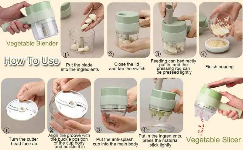 Set de Cortador Eléctrico de Verduras 4-en-1 de Mano